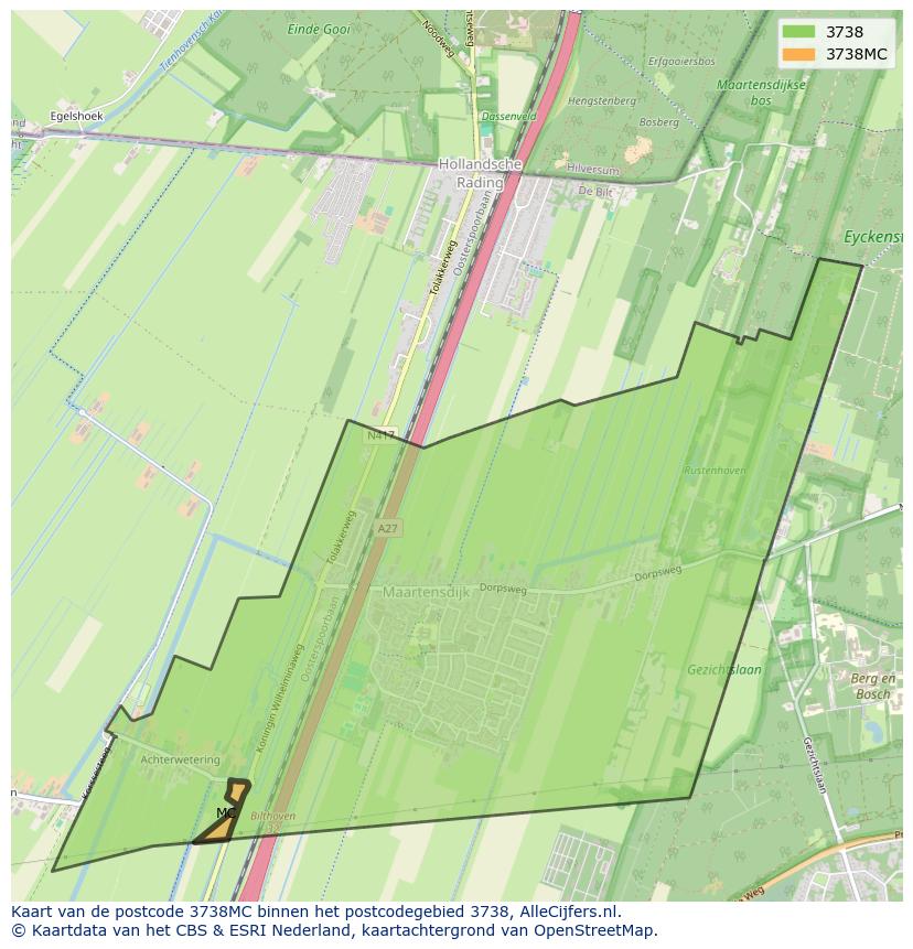 Afbeelding van het postcodegebied 3738 MC op de kaart.