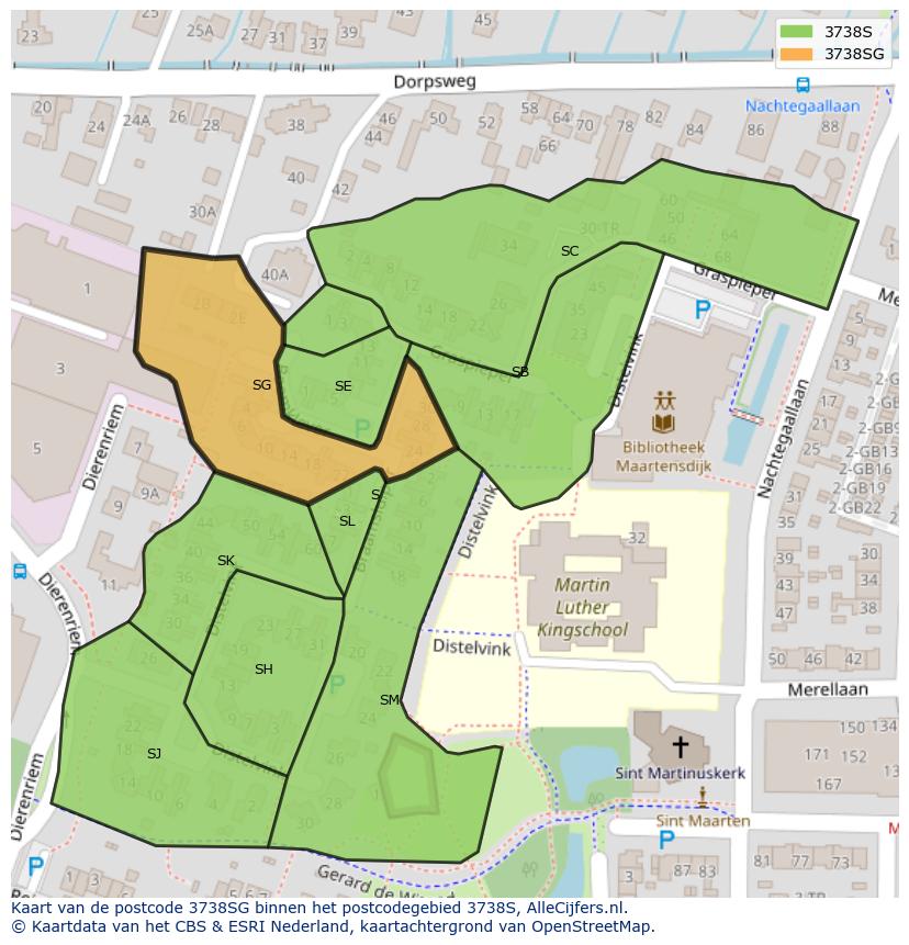 Afbeelding van het postcodegebied 3738 SG op de kaart.