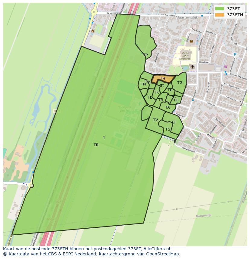 Afbeelding van het postcodegebied 3738 TH op de kaart.