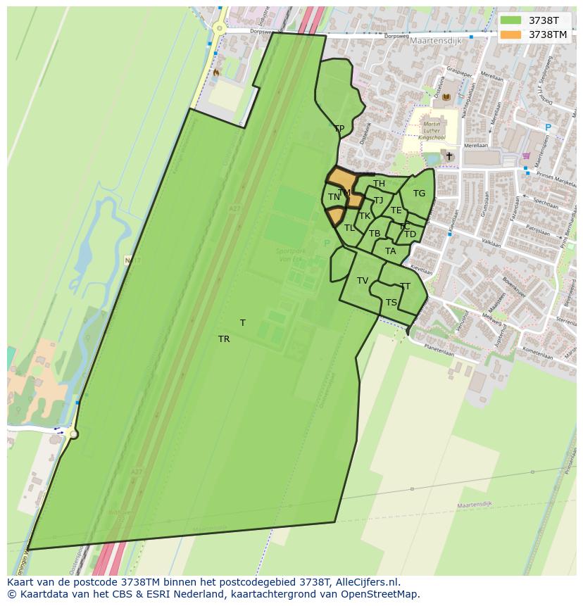 Afbeelding van het postcodegebied 3738 TM op de kaart.