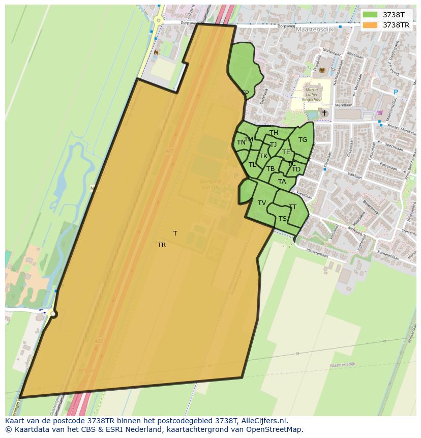 Afbeelding van het postcodegebied 3738 TR op de kaart.
