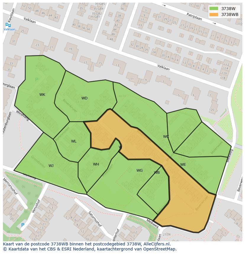 Afbeelding van het postcodegebied 3738 WB op de kaart.