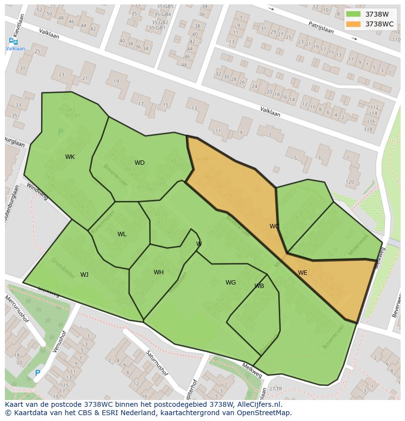 Afbeelding van het postcodegebied 3738 WC op de kaart.