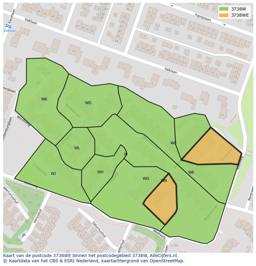 Afbeelding van het postcodegebied 3738 WE op de kaart.