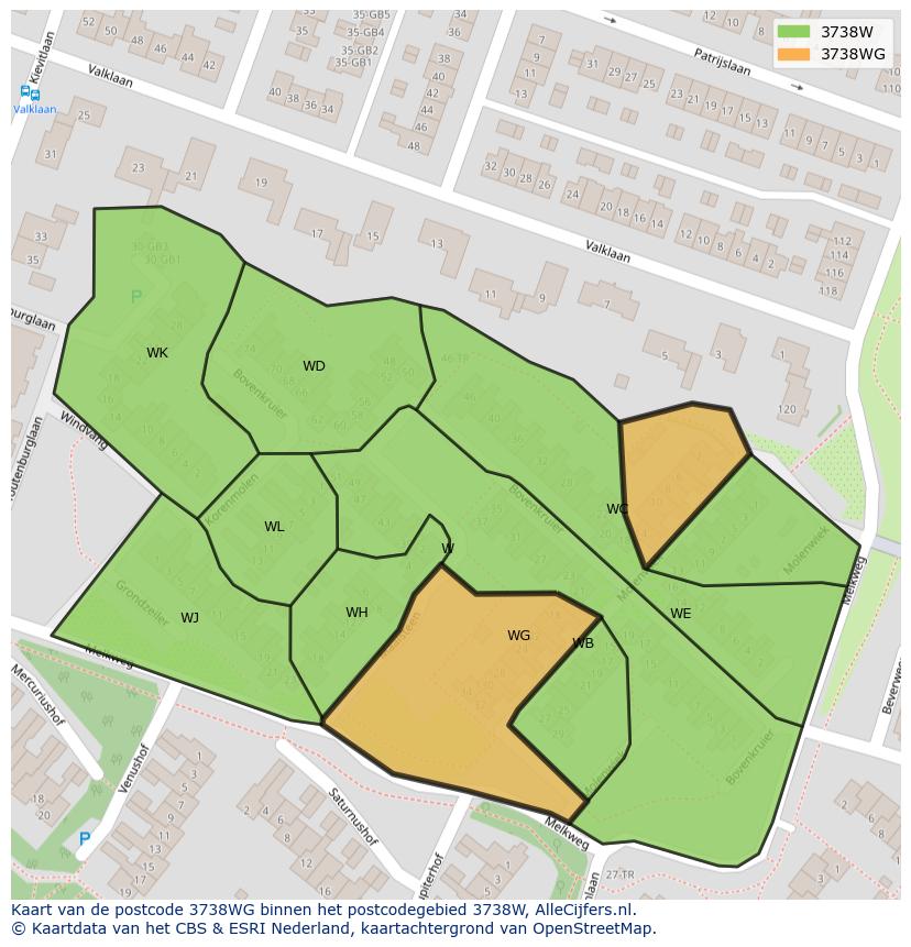 Afbeelding van het postcodegebied 3738 WG op de kaart.