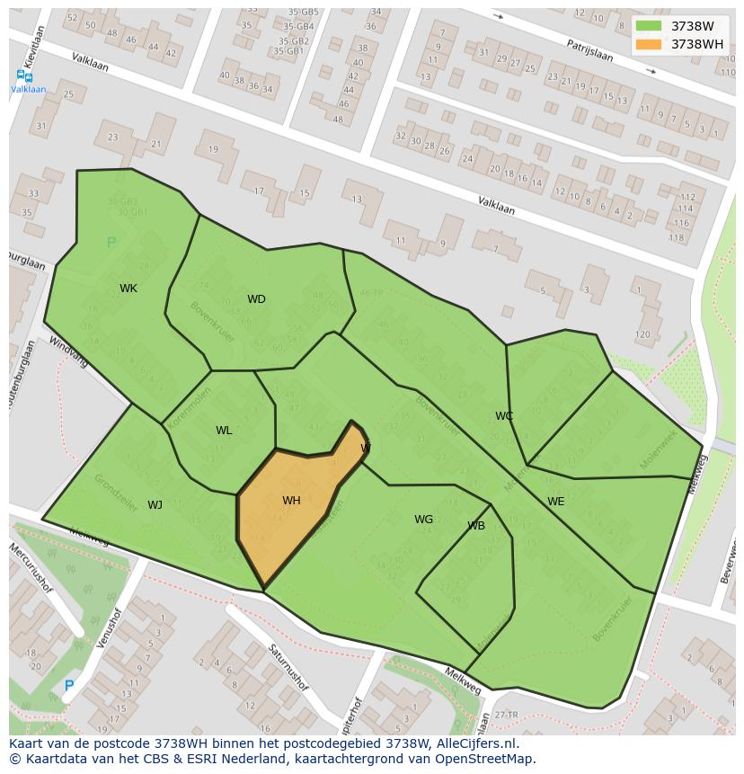 Afbeelding van het postcodegebied 3738 WH op de kaart.