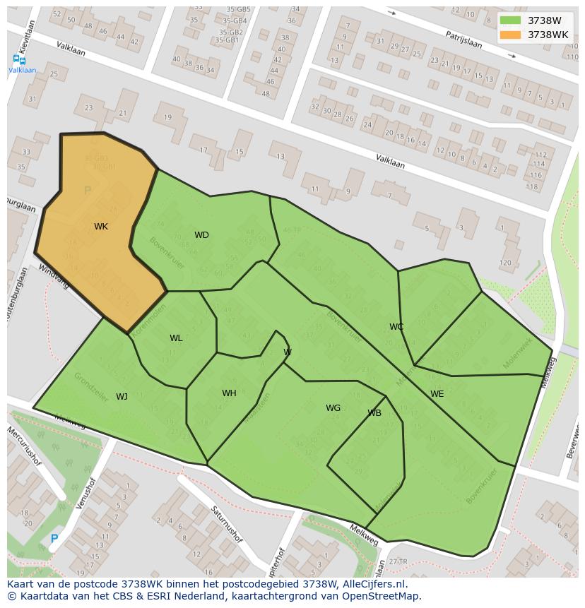 Afbeelding van het postcodegebied 3738 WK op de kaart.