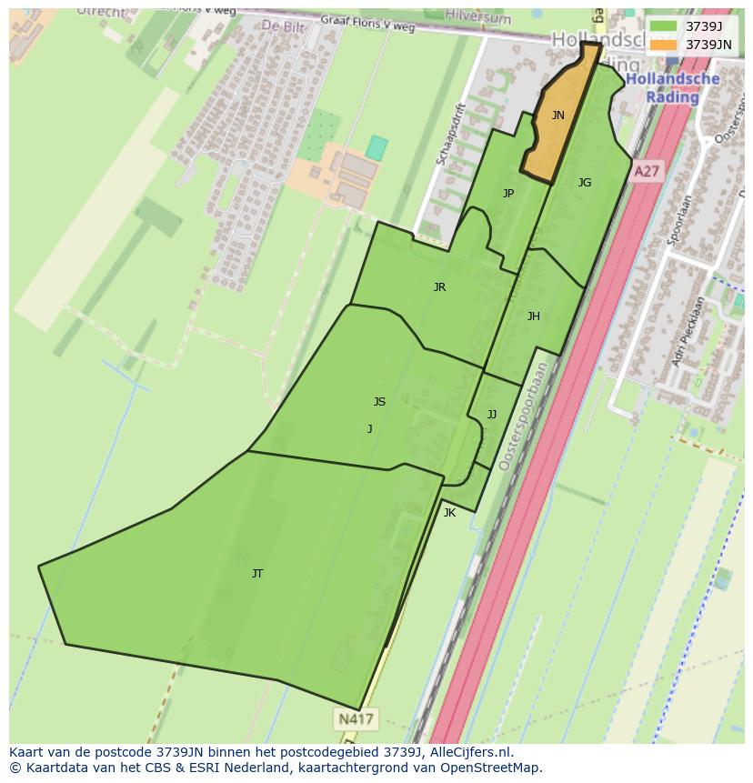 Afbeelding van het postcodegebied 3739 JN op de kaart.
