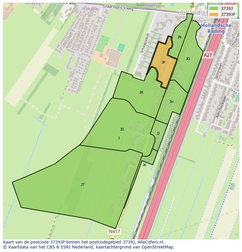 Afbeelding van het postcodegebied 3739 JP op de kaart.