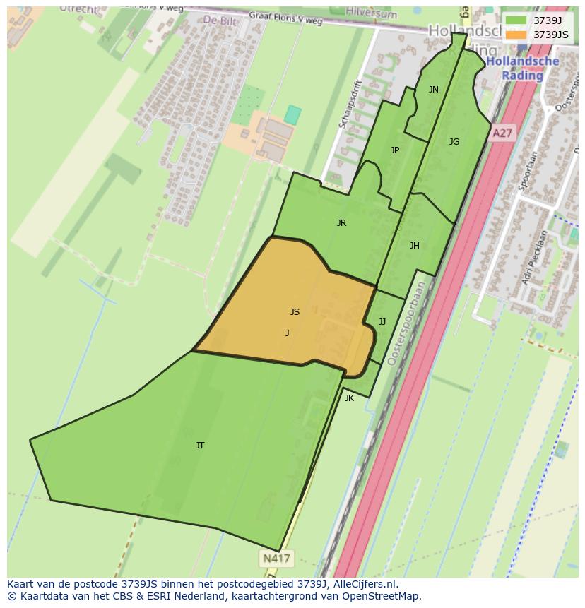Afbeelding van het postcodegebied 3739 JS op de kaart.