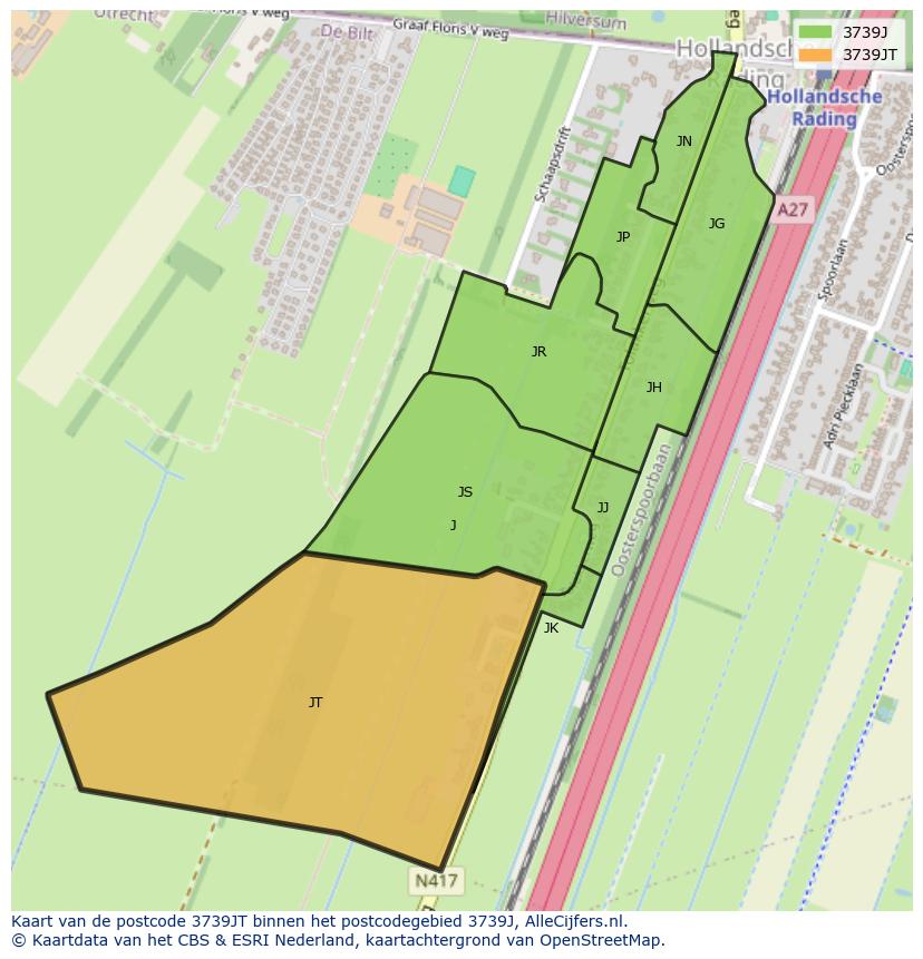 Afbeelding van het postcodegebied 3739 JT op de kaart.
