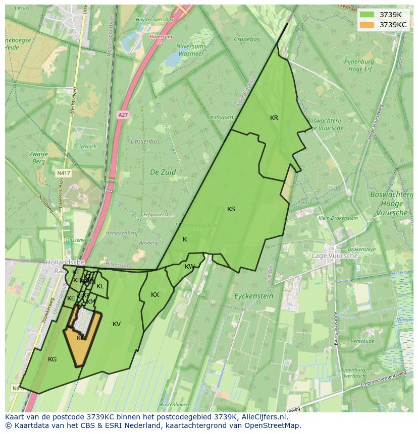 Afbeelding van het postcodegebied 3739 KC op de kaart.