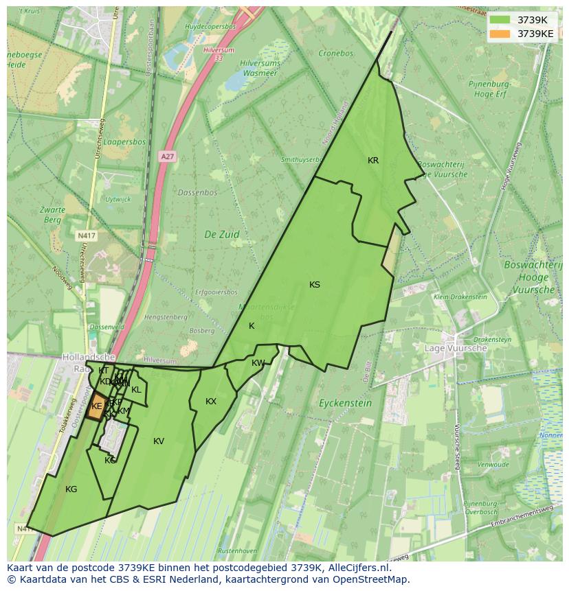 Afbeelding van het postcodegebied 3739 KE op de kaart.