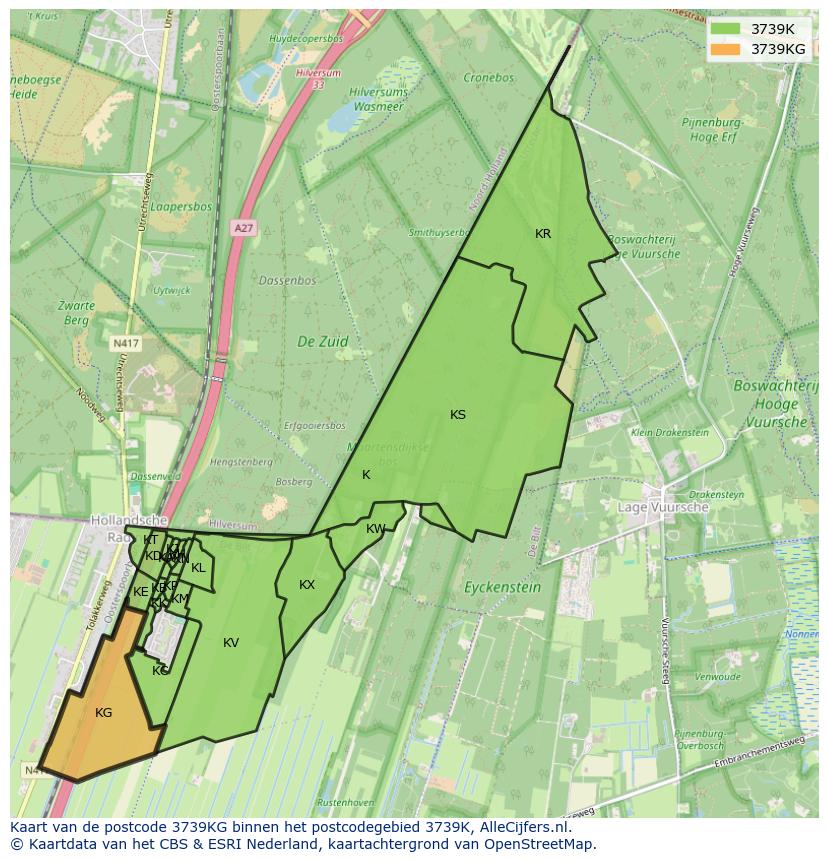 Afbeelding van het postcodegebied 3739 KG op de kaart.