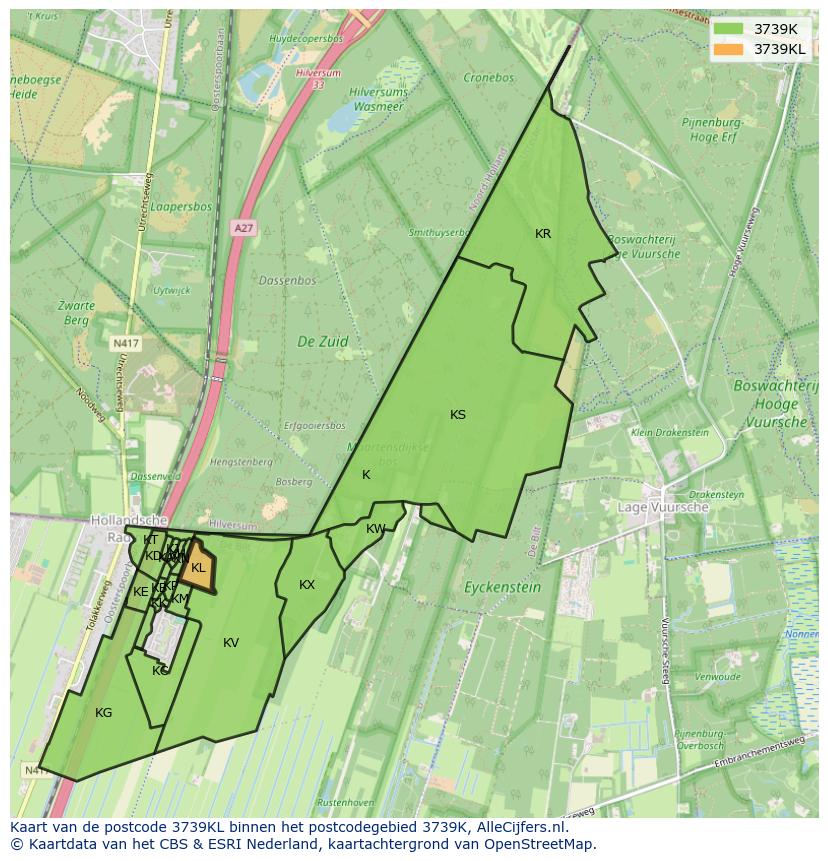 Afbeelding van het postcodegebied 3739 KL op de kaart.