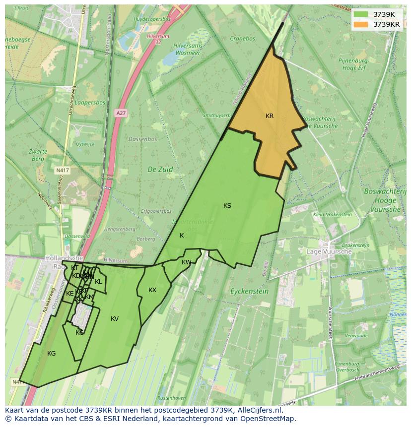 Afbeelding van het postcodegebied 3739 KR op de kaart.