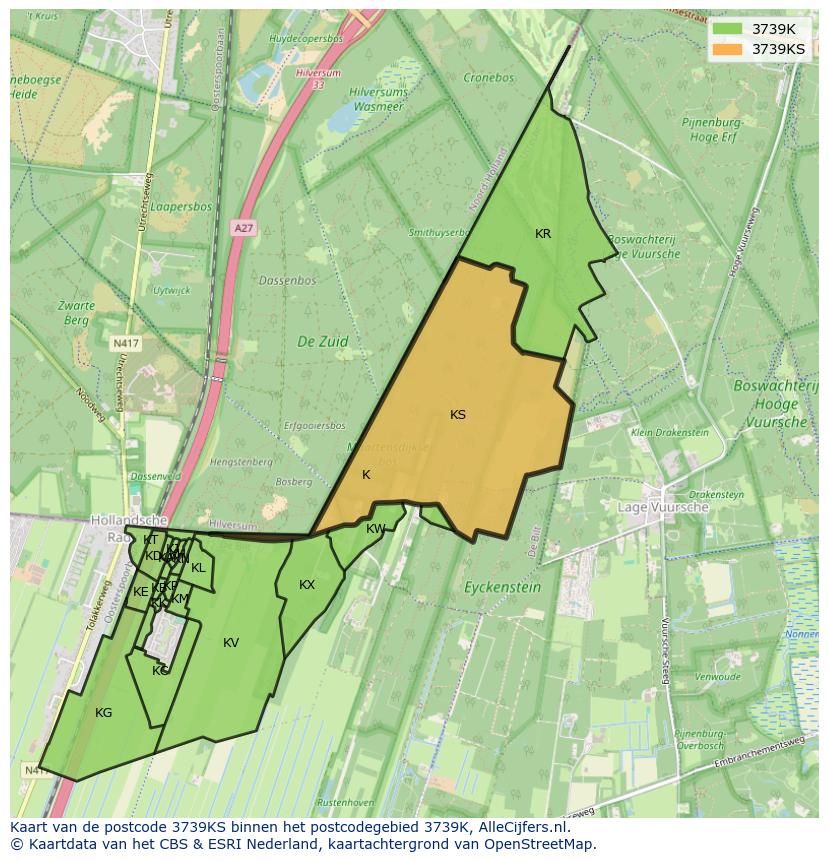 Afbeelding van het postcodegebied 3739 KS op de kaart.
