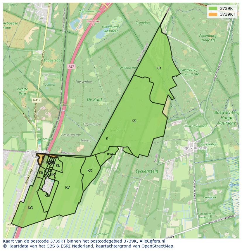 Afbeelding van het postcodegebied 3739 KT op de kaart.