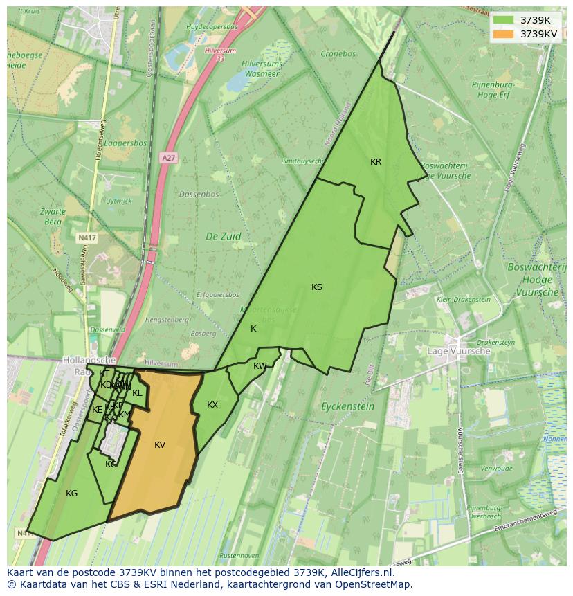 Afbeelding van het postcodegebied 3739 KV op de kaart.
