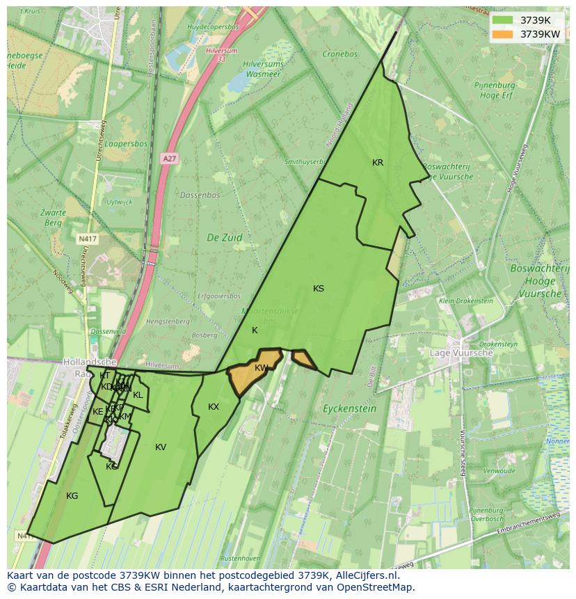 Afbeelding van het postcodegebied 3739 KW op de kaart.