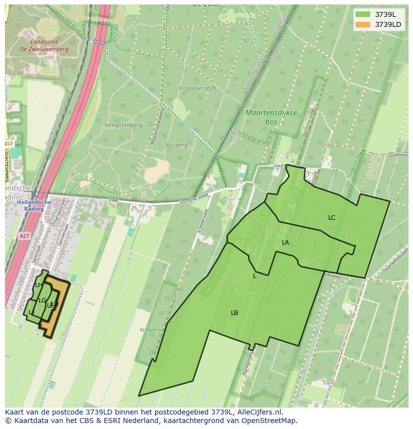 Afbeelding van het postcodegebied 3739 LD op de kaart.