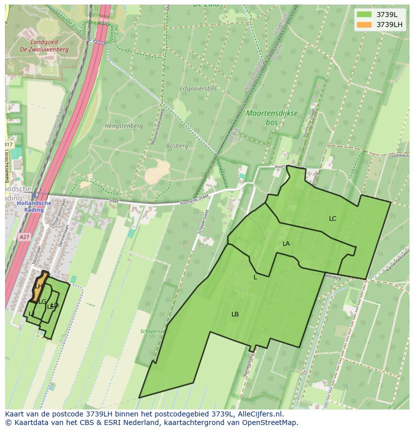 Afbeelding van het postcodegebied 3739 LH op de kaart.