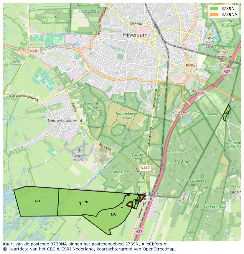Afbeelding van het postcodegebied 3739 NA op de kaart.
