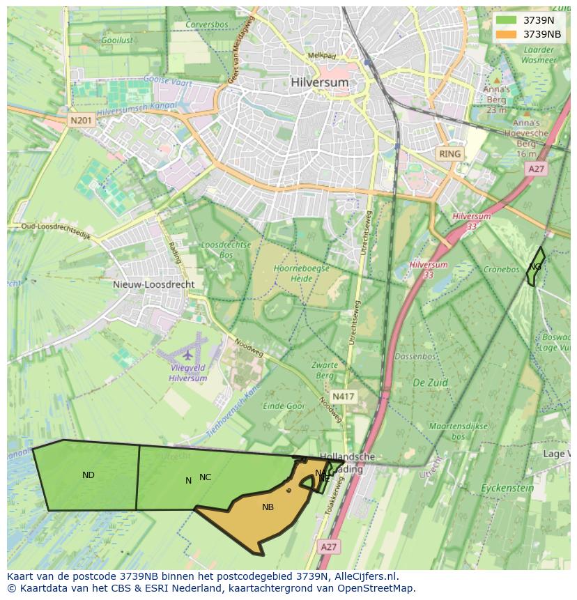Afbeelding van het postcodegebied 3739 NB op de kaart.