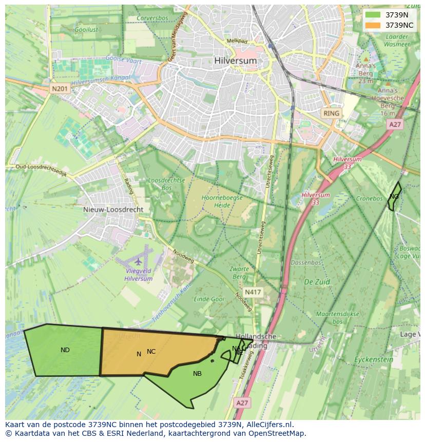 Afbeelding van het postcodegebied 3739 NC op de kaart.