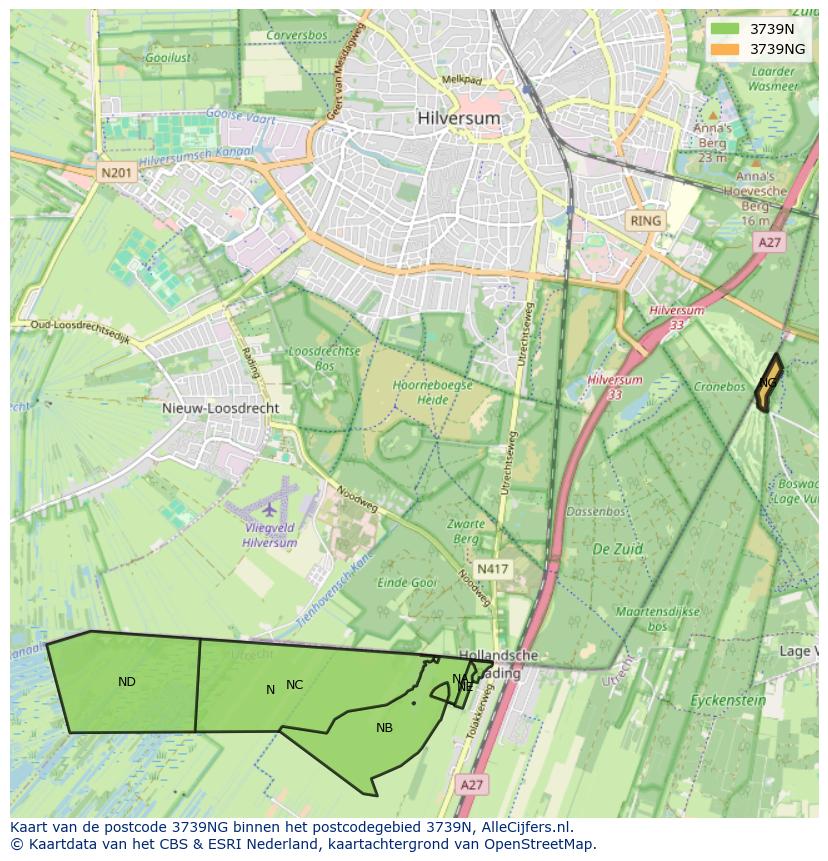 Afbeelding van het postcodegebied 3739 NG op de kaart.