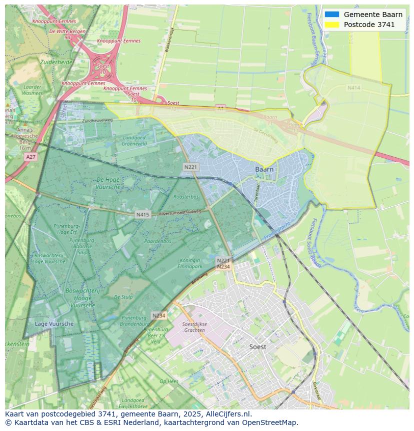 Afbeelding van het postcodegebied 3741 op de kaart.