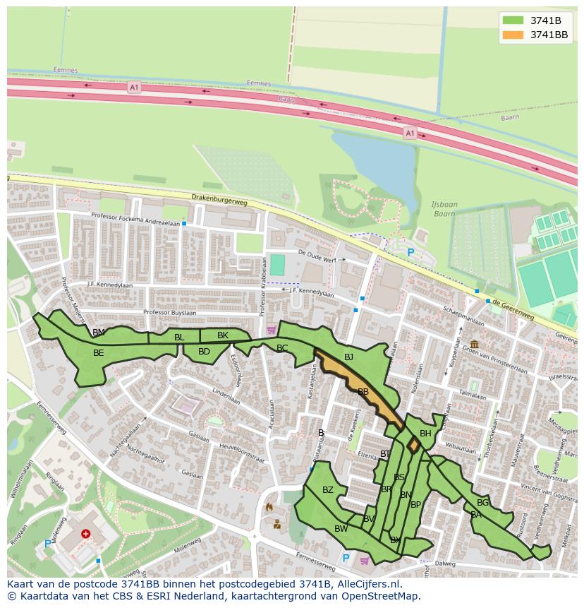 Afbeelding van het postcodegebied 3741 BB op de kaart.
