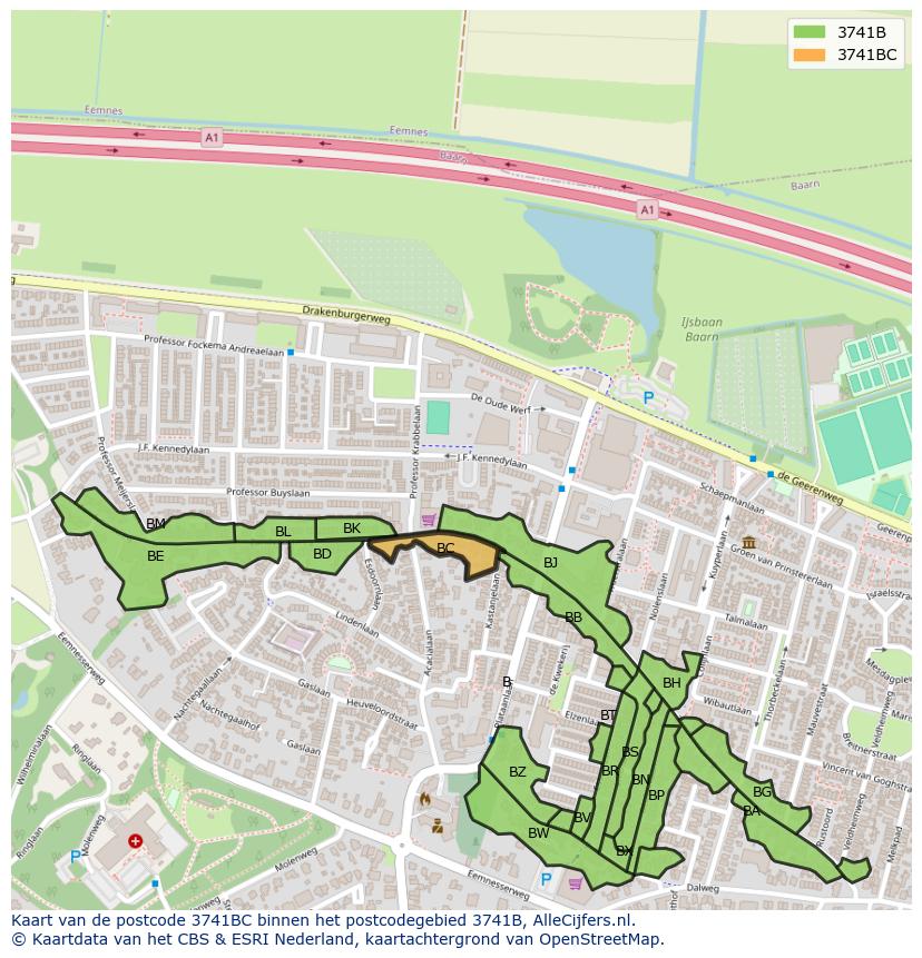 Afbeelding van het postcodegebied 3741 BC op de kaart.