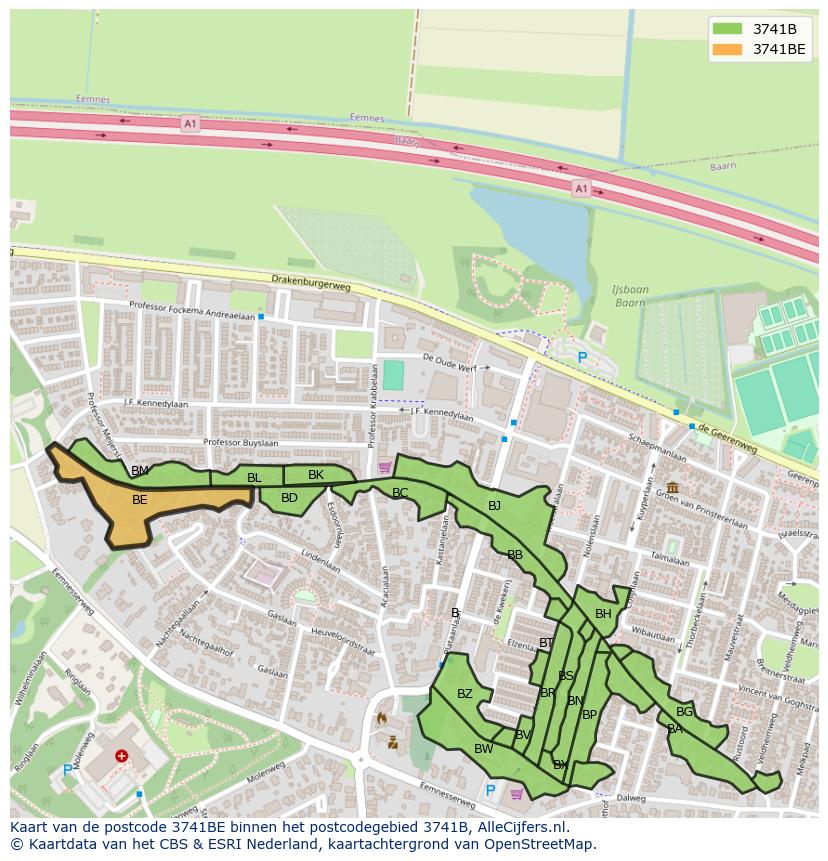 Afbeelding van het postcodegebied 3741 BE op de kaart.