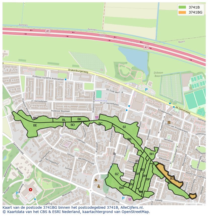 Afbeelding van het postcodegebied 3741 BG op de kaart.