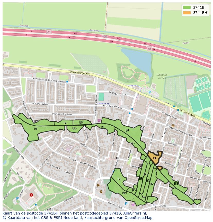 Afbeelding van het postcodegebied 3741 BH op de kaart.