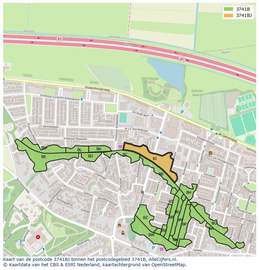 Afbeelding van het postcodegebied 3741 BJ op de kaart.