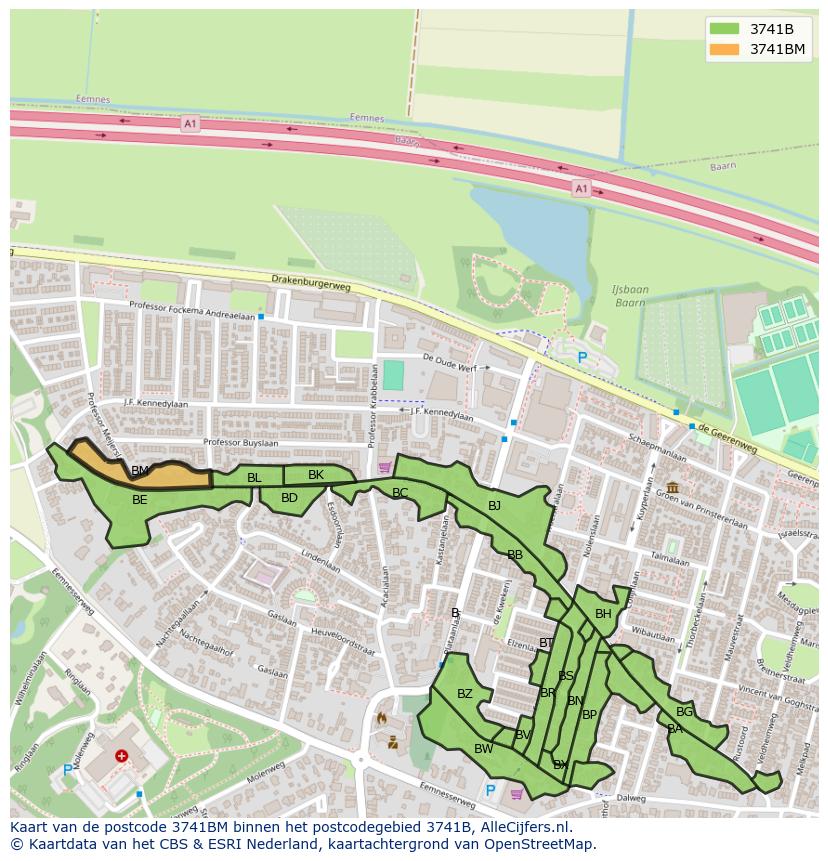 Afbeelding van het postcodegebied 3741 BM op de kaart.