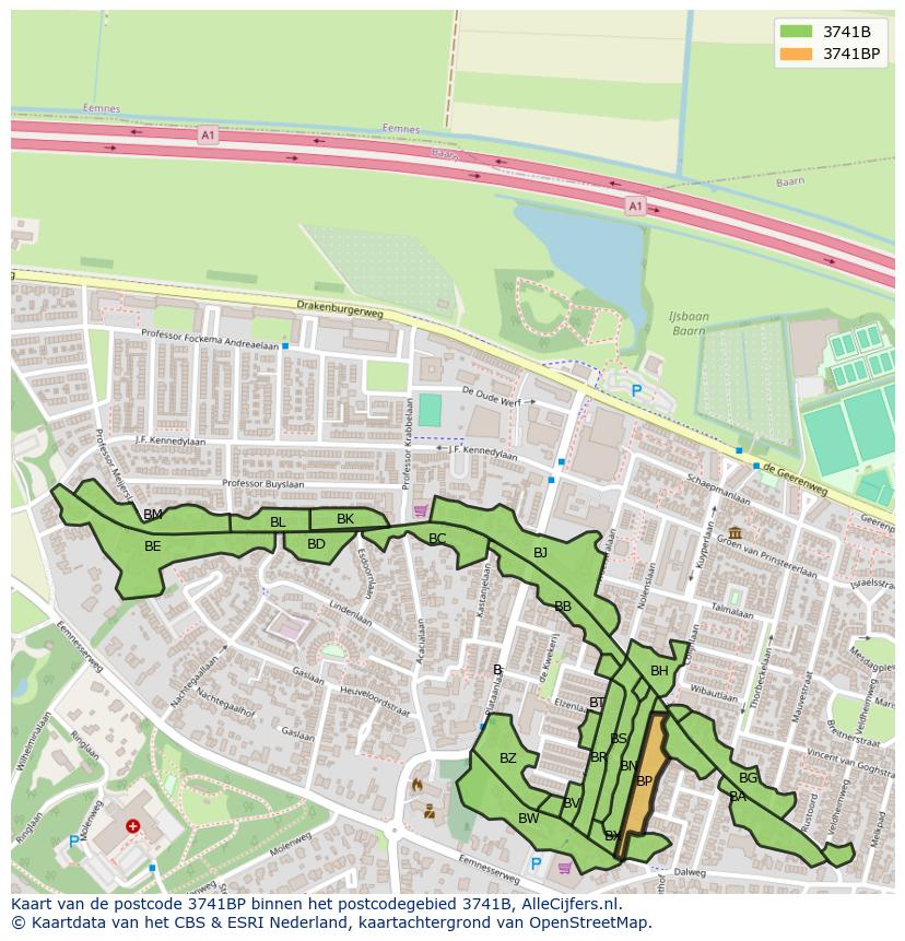 Afbeelding van het postcodegebied 3741 BP op de kaart.