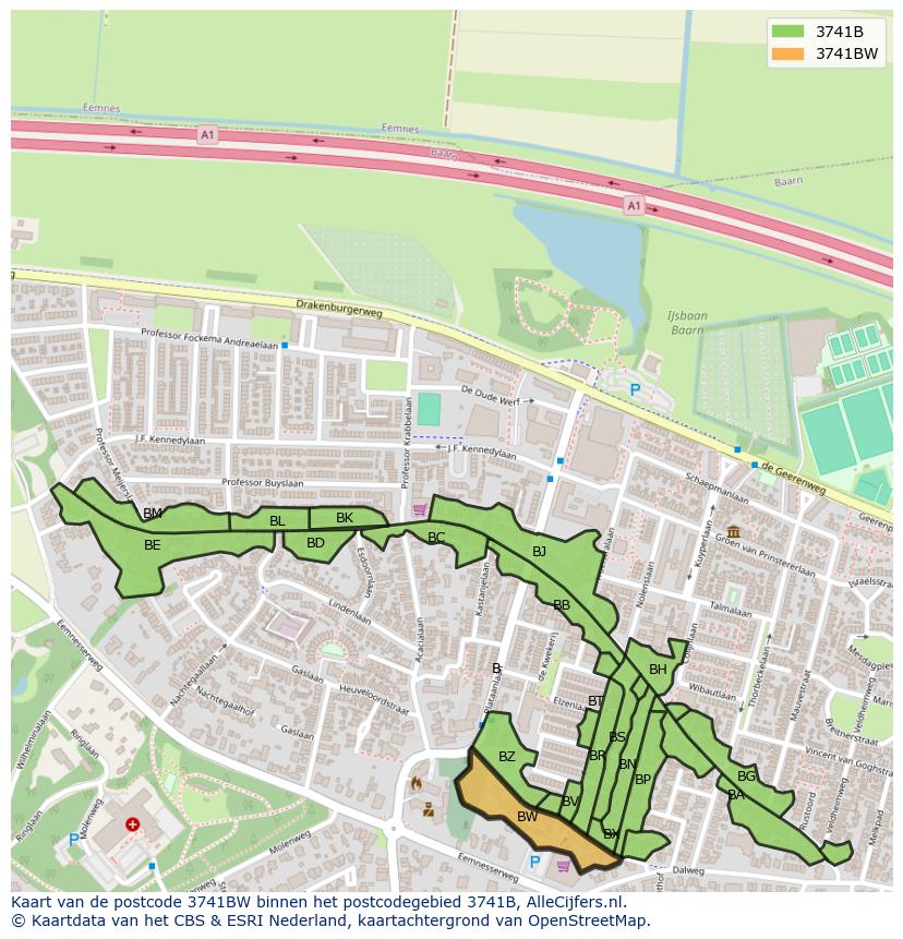 Afbeelding van het postcodegebied 3741 BW op de kaart.