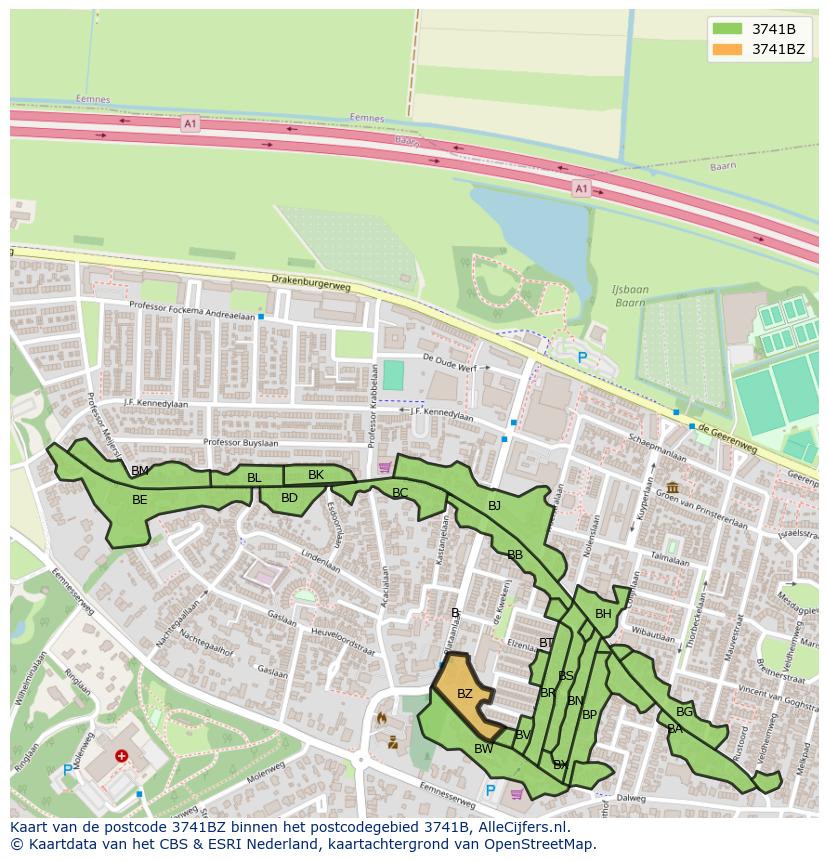 Afbeelding van het postcodegebied 3741 BZ op de kaart.