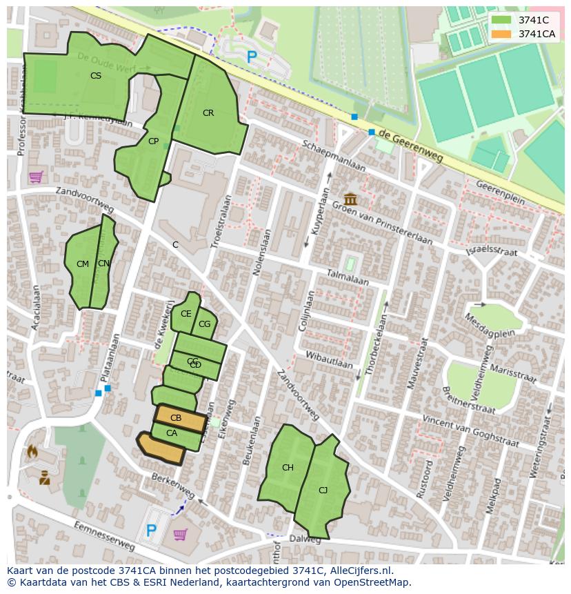 Afbeelding van het postcodegebied 3741 CA op de kaart.