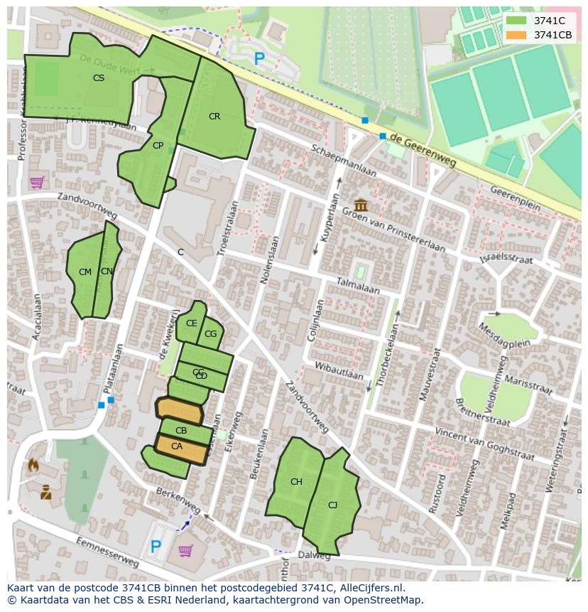 Afbeelding van het postcodegebied 3741 CB op de kaart.