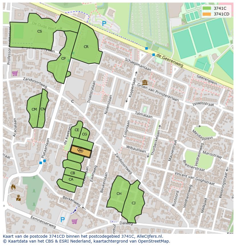 Afbeelding van het postcodegebied 3741 CD op de kaart.