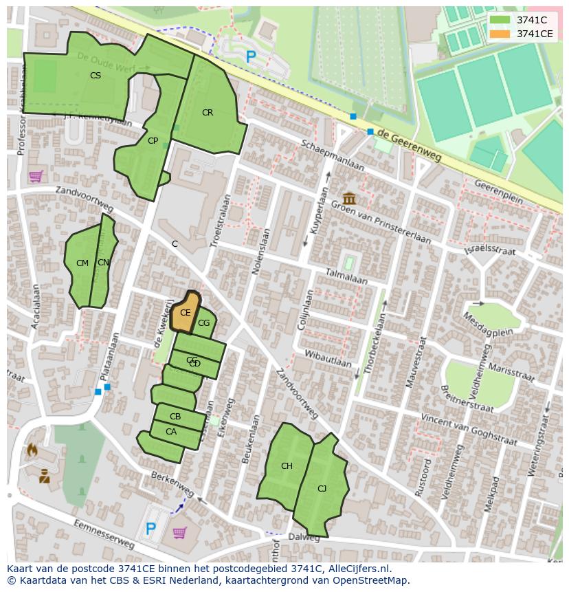 Afbeelding van het postcodegebied 3741 CE op de kaart.