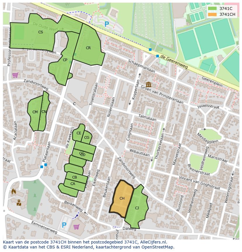 Afbeelding van het postcodegebied 3741 CH op de kaart.