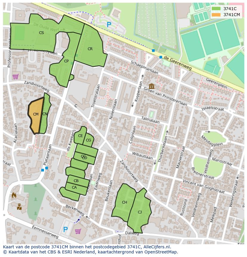 Afbeelding van het postcodegebied 3741 CM op de kaart.