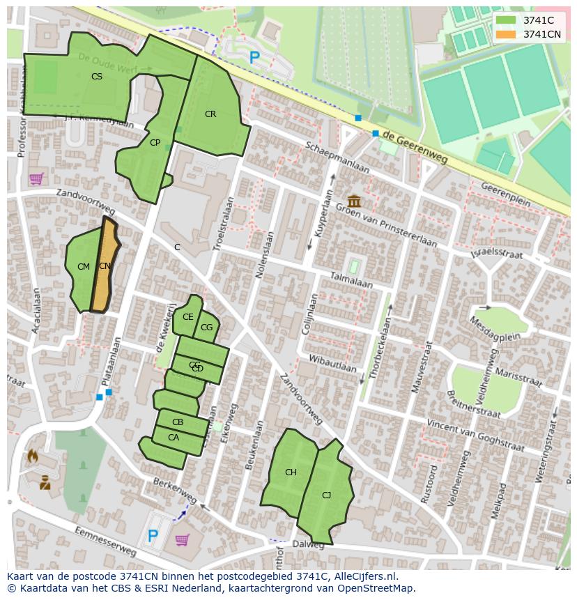 Afbeelding van het postcodegebied 3741 CN op de kaart.