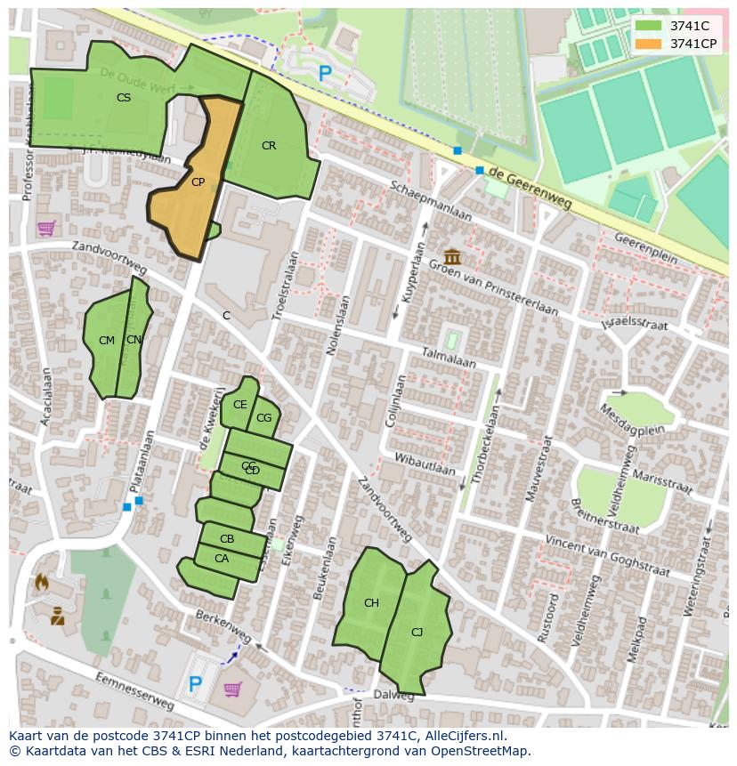 Afbeelding van het postcodegebied 3741 CP op de kaart.
