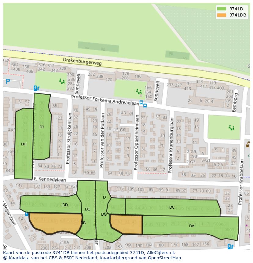 Afbeelding van het postcodegebied 3741 DB op de kaart.